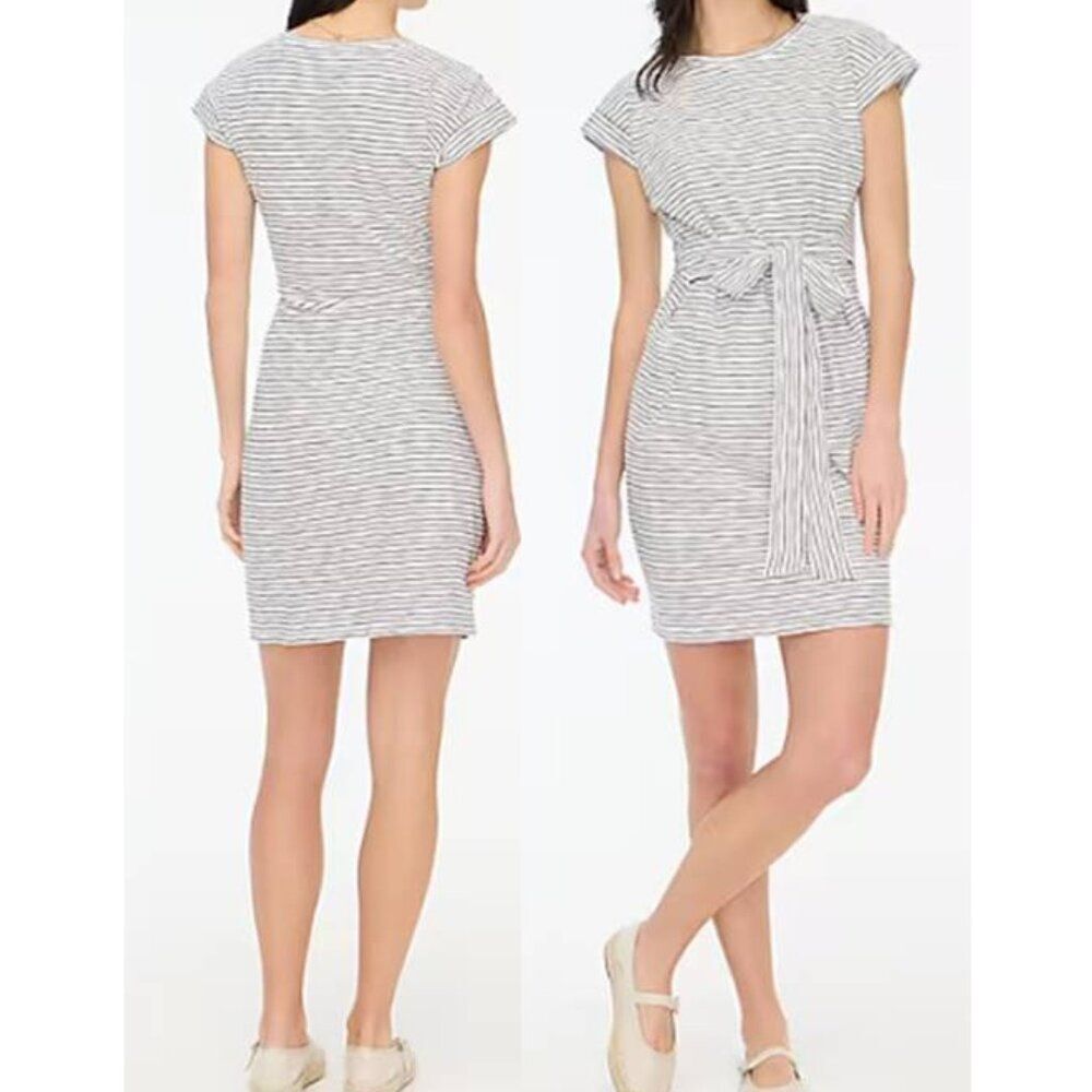 J Crew Women's Tie Waist Mini Shirt Dress 100% Cotton Party Striped White 2XL